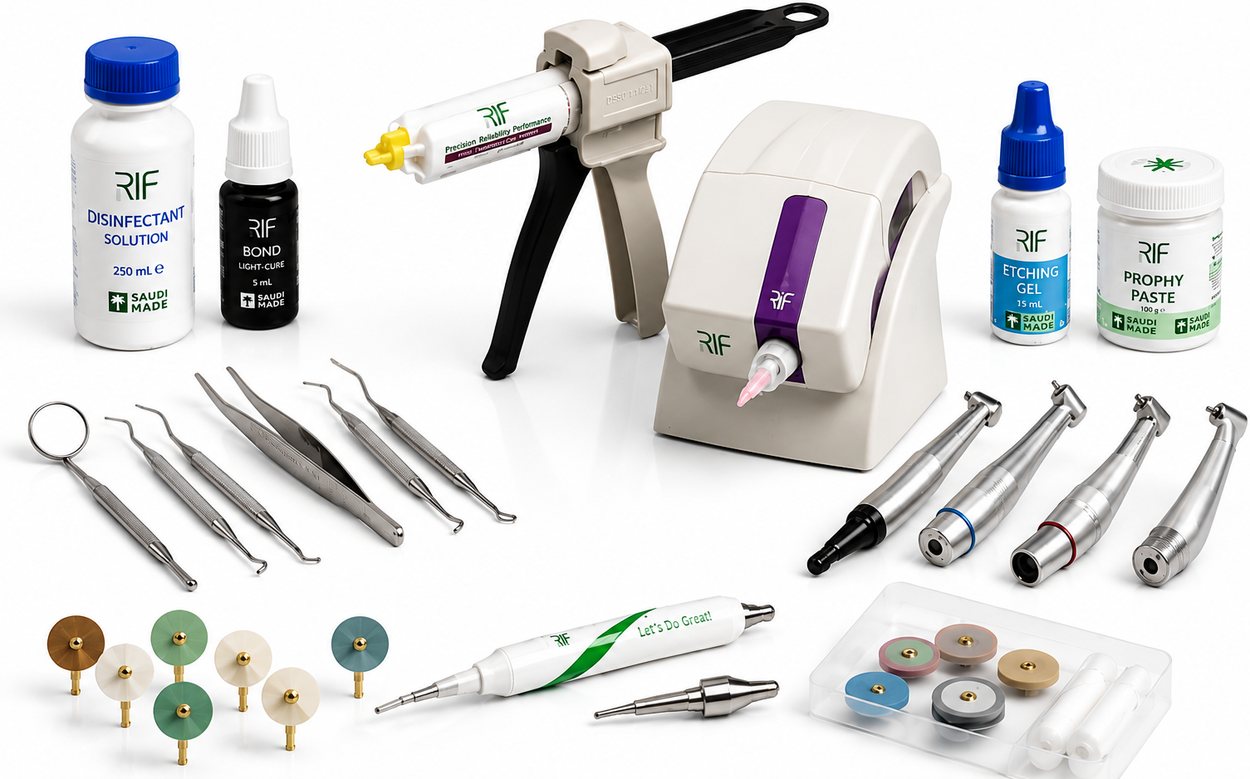 RIF consumables and small equipment: bond, etching gel, dispenser, handpieces, instruments and polishers